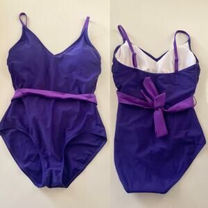 Women's Swimsuit Bathing Suit Size S Purple Belted Retro NWOT